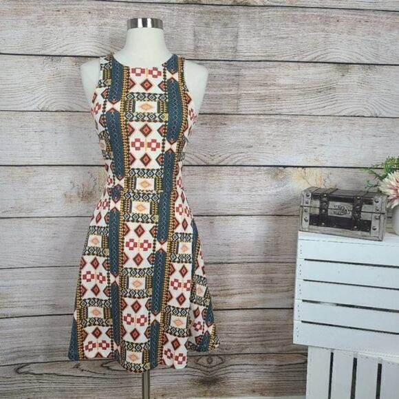 H&M Womens Sleeveless Printed Racerback Fit and Flare‎ A Line Mini Dress XS - Picture 1 of 3